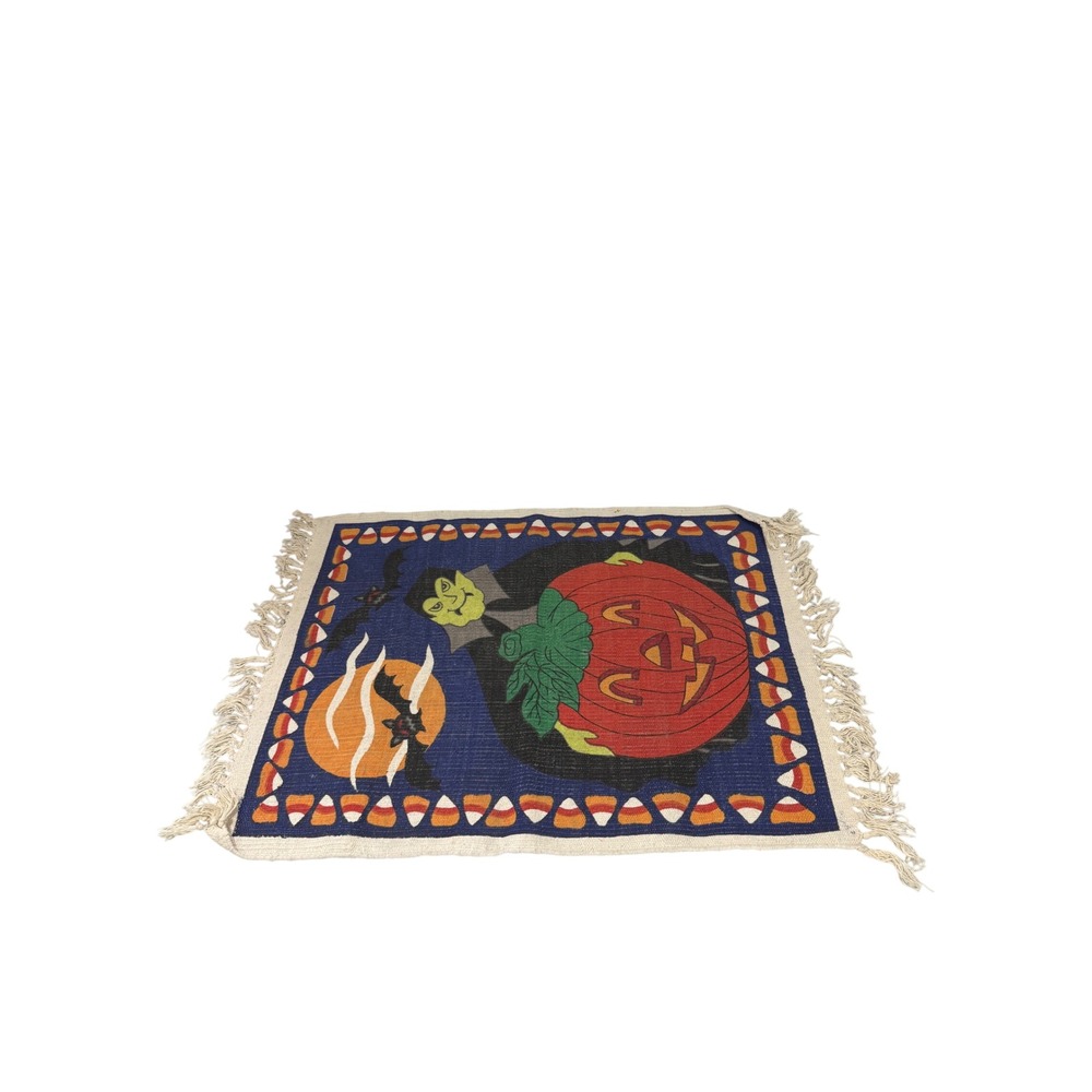 Vintage 1997 Hayim Co Halloween Vampire Pumpkin Candy Corn Cotton Rug 23x34